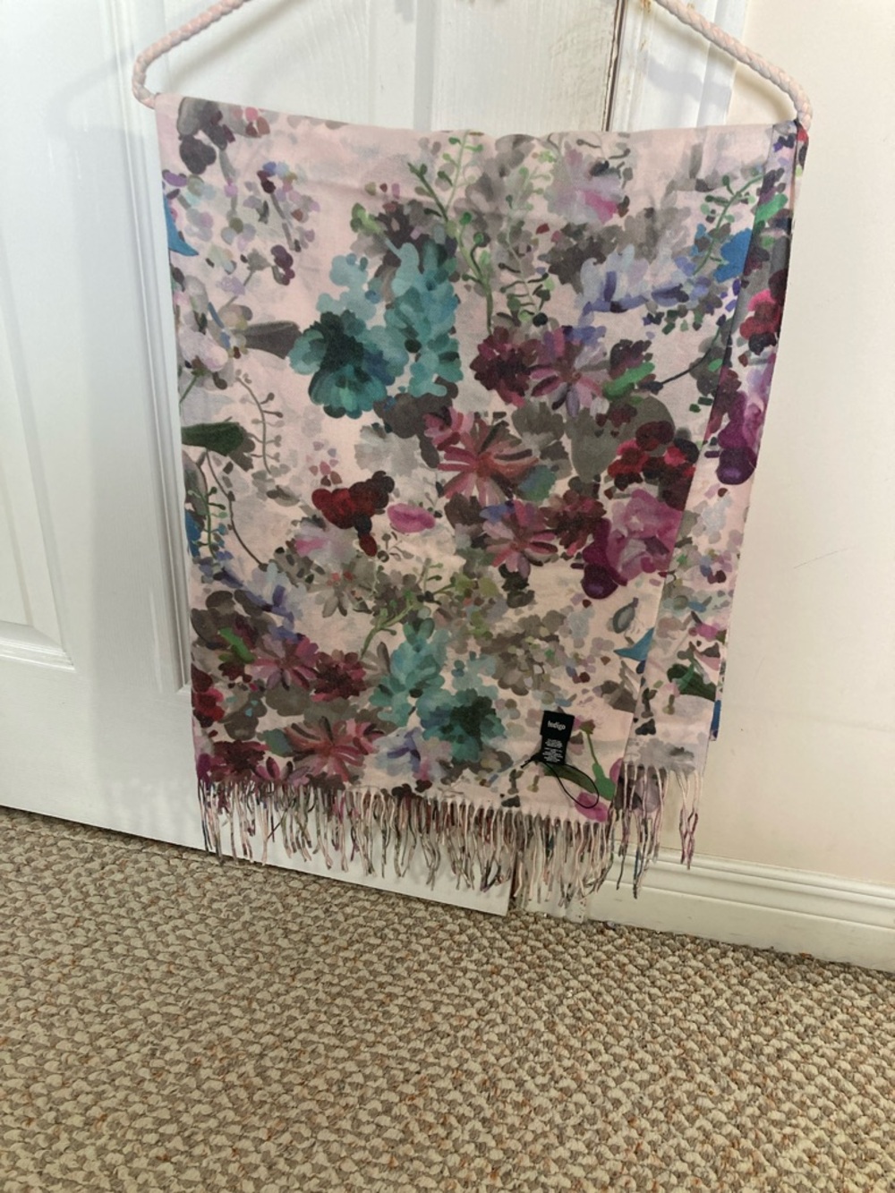 Indigo Floral Watercolor Scarf in Pink, Teal, Purple